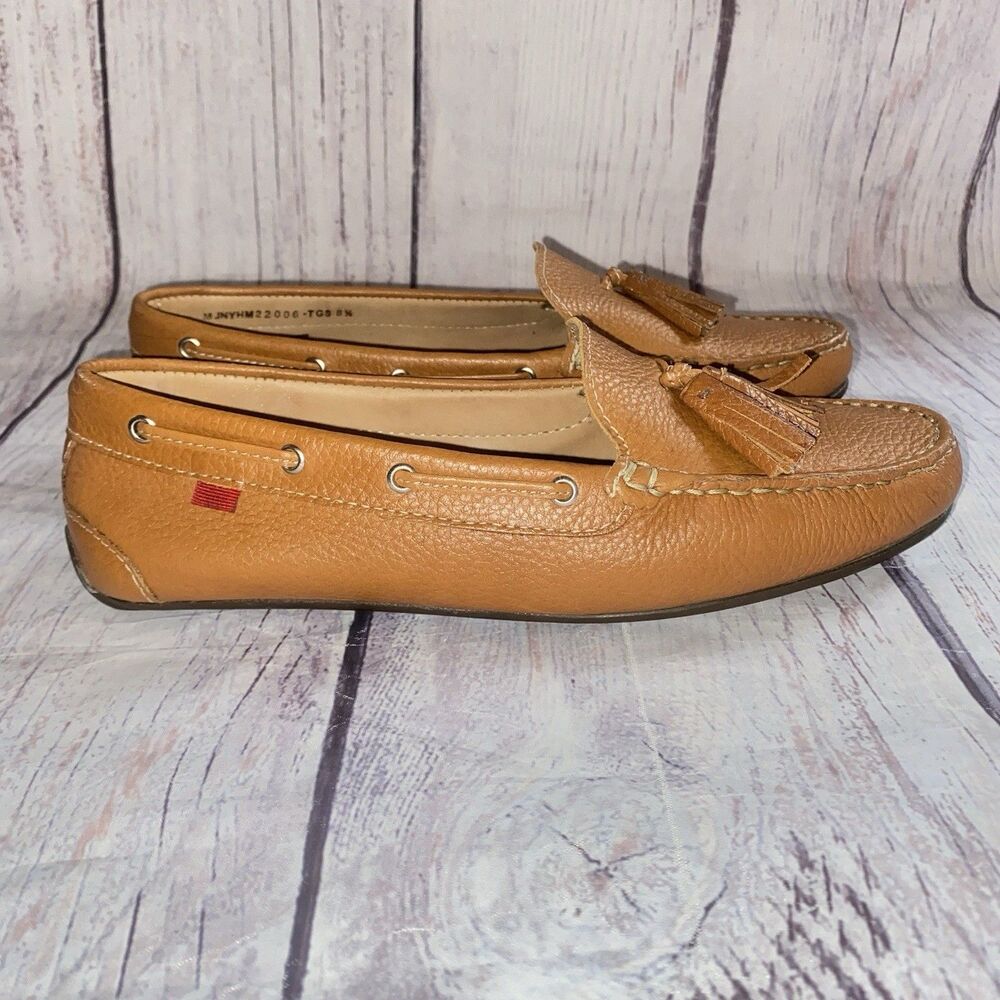 MJNY Marc Joseph Leather Tassel Loafers Brown Womens 8.5 Driving Shoes
